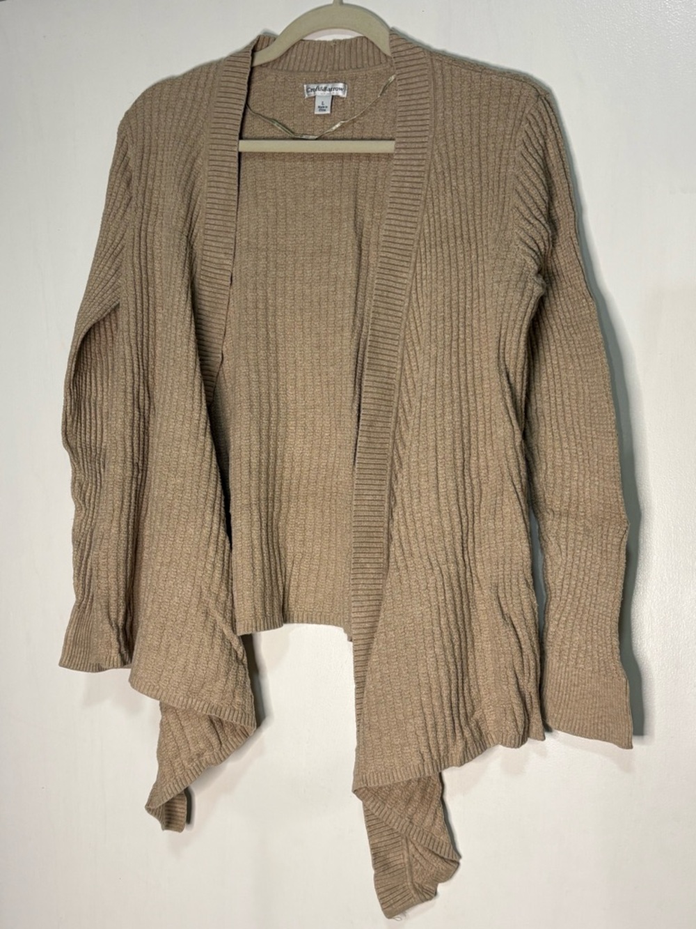 croft & barrow Tan Ribbed Open-Front Draped Cardigan